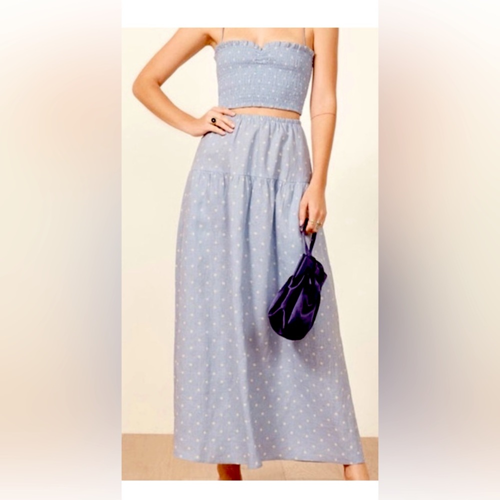 Reformation Light Blue Polka Dot Two Piece Set Size S
